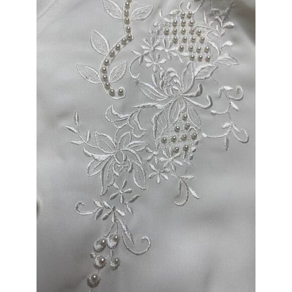 VTG CHRISTIE & JILL White Embroidered Pearls Button Down Victorian 10P 10 Petite - Picture 8 of 8